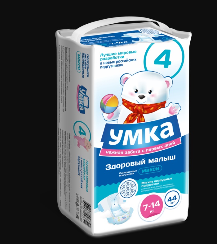 620p. 820. Подгузники одноразовые для детей MAXI 4/L 7-14 кг mega-pack УМКА 44шт.