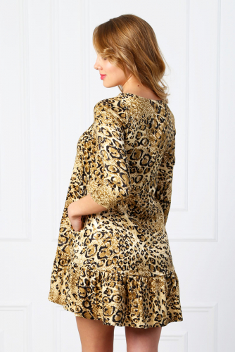 Леопардовое платье с воланом П 185 (Черно-коричневое)