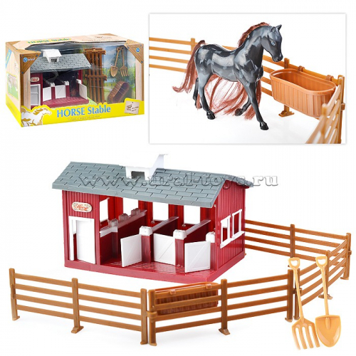 Домик- конюшня с фигуркой лошади в коробке