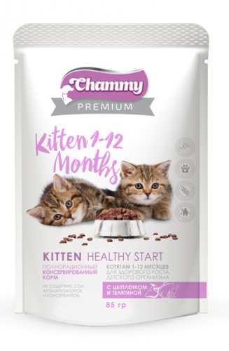 Chammy Premium/Чамми Премиум 85гр д/котят цыпленок/телятина