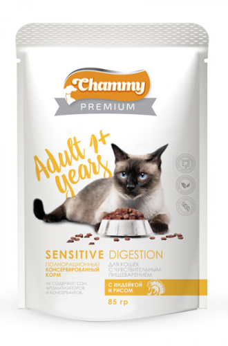Chammy Premium/Чамми Премиум 85гр д/к чувст. пищев. индейка с рисом
