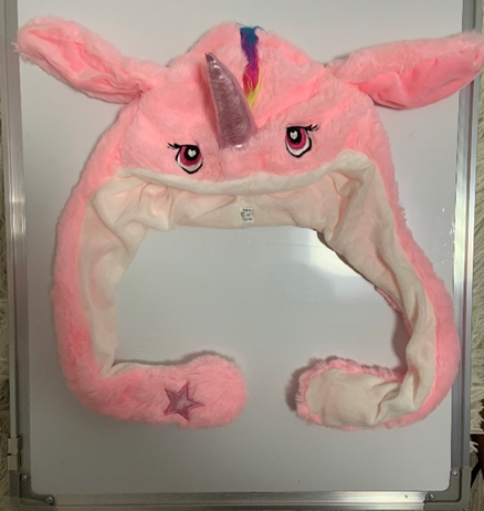 Шапка с ушами Единорог розовый маленькие глаза