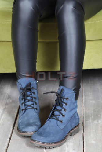 Высокие осенние ботинки из синего нубука с молнией 128с 36-41