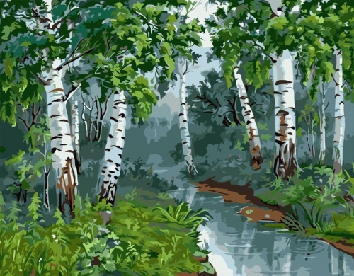 Картины по номерам 40х50 Ручей в берёзовом лесу