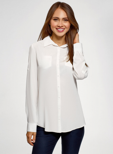 Блузка с нагрудными карманами и регулировкой длины рукава