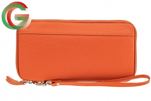 Женский кошелек клатч из натуральной кожи, цвет оранжевый