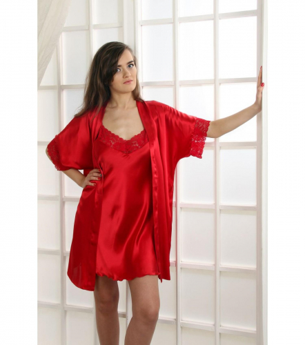 Женский атласный халат 619 красный,Felisse,Россия