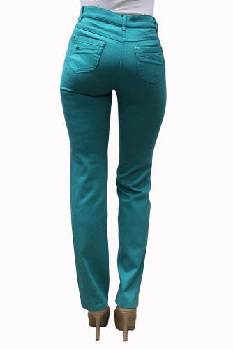 S70711-1802-27--Слегка приуженные мятно-бирюзовые джинсы с принтом (ряд 44-56)4