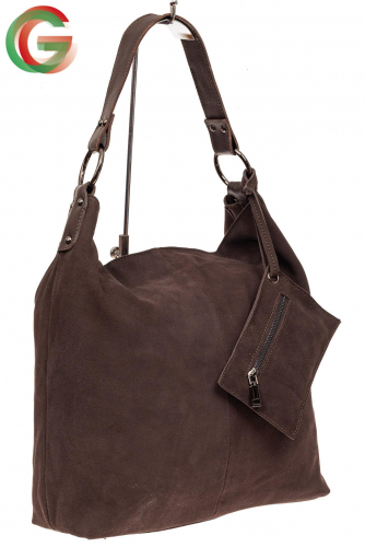 Большая сумка хобо из натуральной замши, цвет коричневый