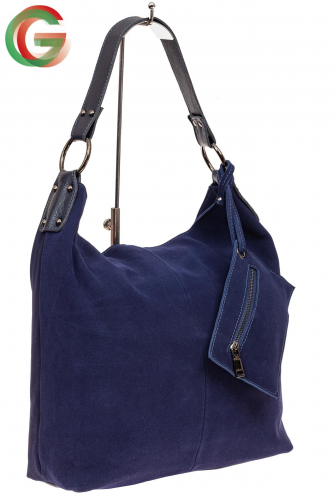 Большая сумка хобо из натуральной замши, цвет синий