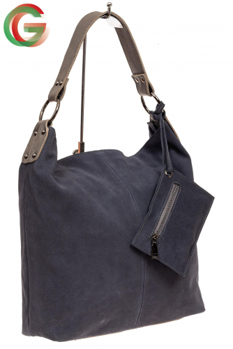 Большая сумка хобо из натуральной замши, цвет голубой