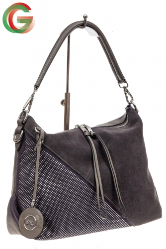 Комбинированная сумка хобо из искусственной кожи и замши, цвет серый