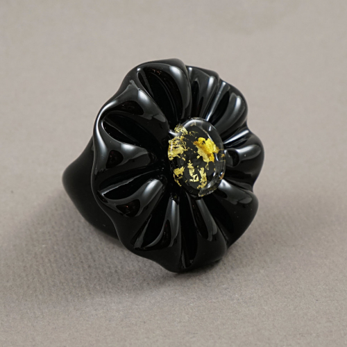 Кольцо Glass flower черно-золотое