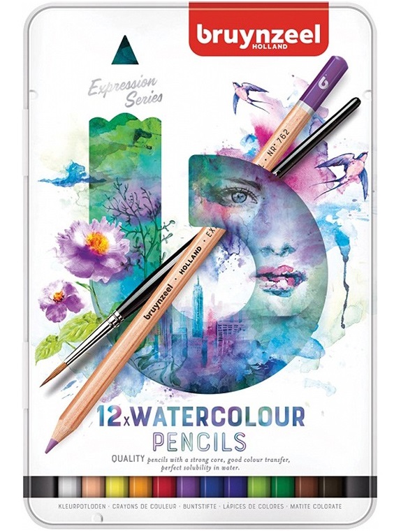 Набор акварельных карандашей Expression Aquarel 12цв + кисть в металл.кор.