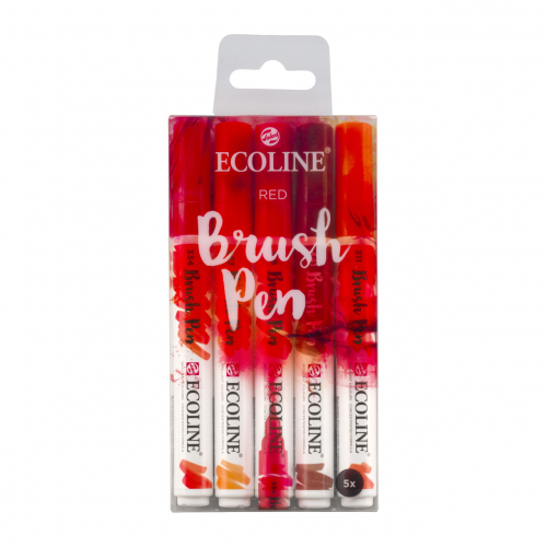 Набор акварельных маркеров Ecoline Brush Pen Red 5 штук в пластиковой упаковке