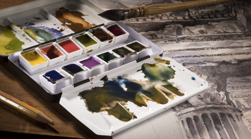 Набор акварельных красок Rembrandt Oxide Black&Mixing 12 кювет в металлической упаковке