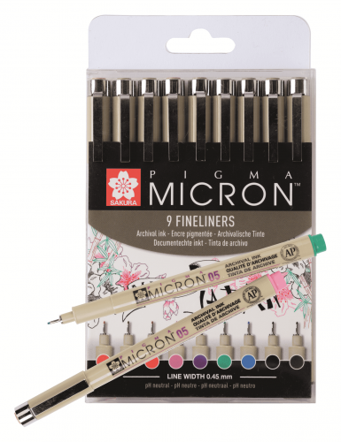 Набор капиллярных ручек Pigma Micron 9 цветов (0.45мм) в пластиковой упаковке