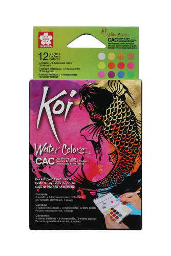 Набор акварельных красок Koi Creative Art Colours (металлики+флуоресцентные) 12 кювет в пластиковой упаковке