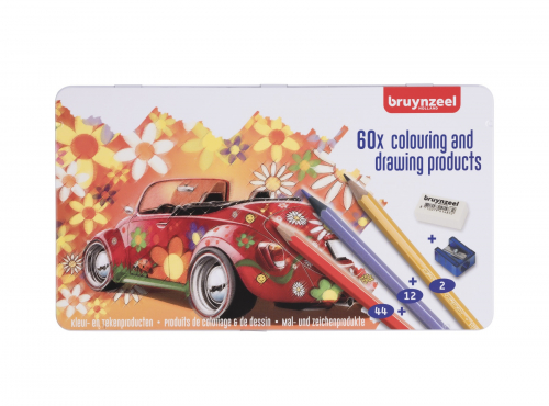 Набор цветных карандашей 'Машина' 58 карандашей+ластик+точилка в металлической упаковке
