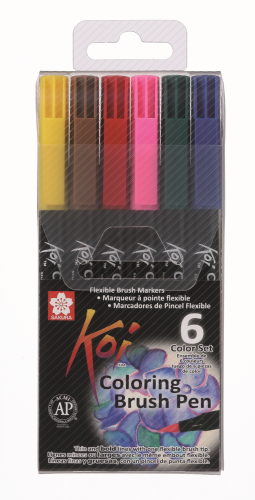 Набор акварельных маркеров Koi Basic кисточка 6 цветов в блистере