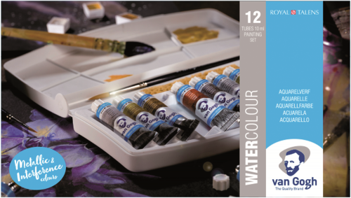 Набор акварельных красок Van Gogh 12туб по 10мл (интерфер.+метал.)+кисть пластик.короб