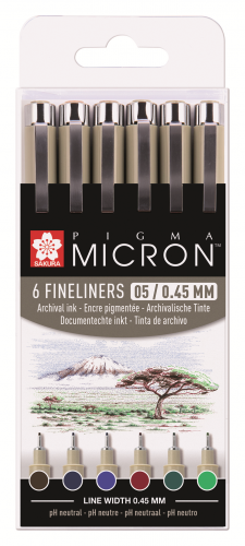 Набор капиллярных ручек Pigma Micron 05 (0.45мм) 6 штук в блистере (цвета ассорти)