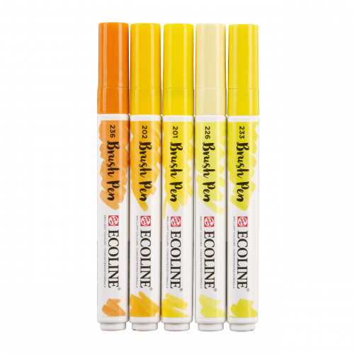 Набор акварельных маркеров Ecoline Brush Pen Yellow 5 штук в пластиковой упаковке