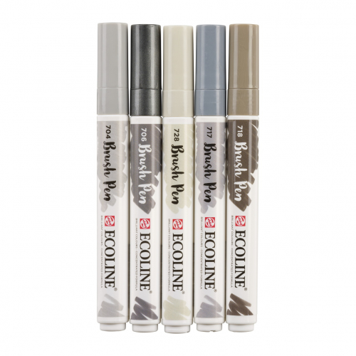 Набор акварельных маркеров Ecoline Brush Pen Grey 5 штук в пластиковой упаковке