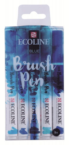 Набор акварельных маркеров Ecoline Brush Pen Blue 5 штук в пластиковой упаковке