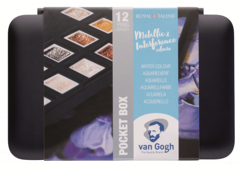Набор акварельных красок Van Gogh 12 кювет (интерфер. и метал.)+кисть в пластиковом коробе