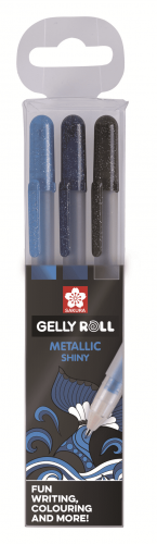 Набор гелевых ручек Gelly Roll Metallic Океан 3 штуки: синяя, сине-черная, черная в блистере