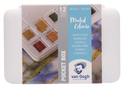 Набор акварельных красок Van Gogh 'Muted Colours' (приглушенные) 12 кювет+кисть пластик.короб