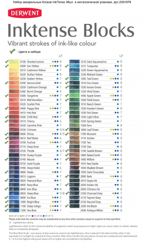 Набор акварельных (чернильных) блоков Inktense 36 цветов в металлической упаковке