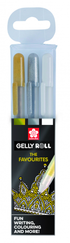 Набор гелевых ручек Gelly Roll 3 штуки: золотая серебряная белая в блистере