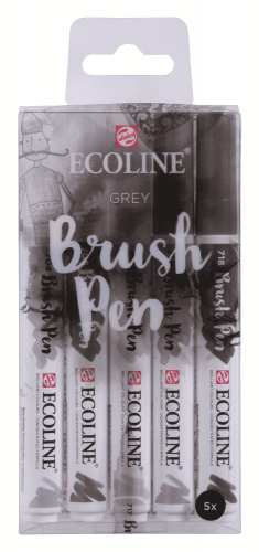 Набор акварельных маркеров Ecoline Brush Pen Grey 5 штук в пластиковой упаковке