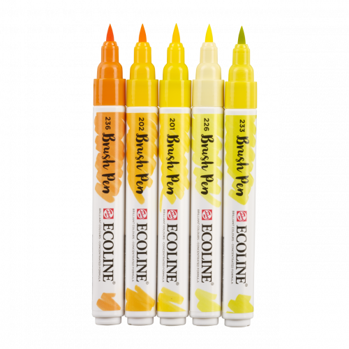Набор акварельных маркеров Ecoline Brush Pen Yellow 5 штук в пластиковой упаковке