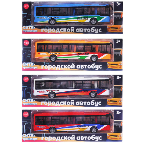 ИГРОЛЕНД Автобус инерционный, металл, пластик, 15х3, 3х3, 3см, 4 дизайна