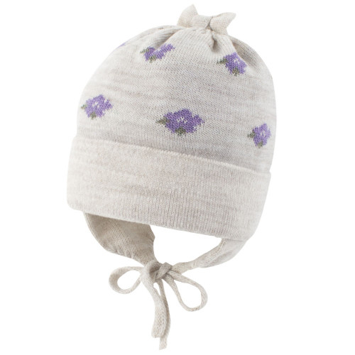 шапка для девочек на хб подкладе с бантом и цветочным узором