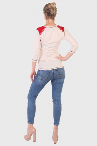 Карамельный женский реглан Panhandle Slim с рукавом ¾ – принт, аппликация, контрастные строчки и вставки №3013
