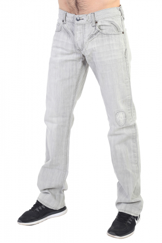 Светло-серые мужские джинсы с имитацией заплатки – после стирки не линяют, не дают усадку №267
