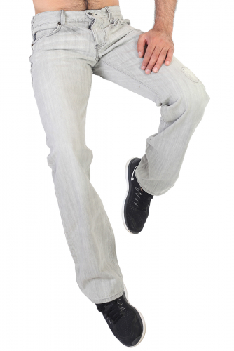 Светло-серые мужские джинсы с имитацией заплатки – после стирки не линяют, не дают усадку №267