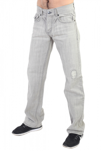 Фактурные мужские джинсы с декоративной заплаткой – модный фасон «трубы» №205