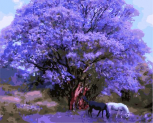 Картины по номерам Две лошади под сиреневым деревом GX8784 40х50 тм Цветной