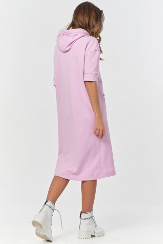 Платье-худи с коротким рукавом из футера розовое