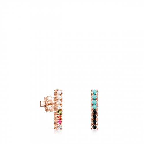 Rose Gold Vermeil Straight bar Earrings with Gemstones