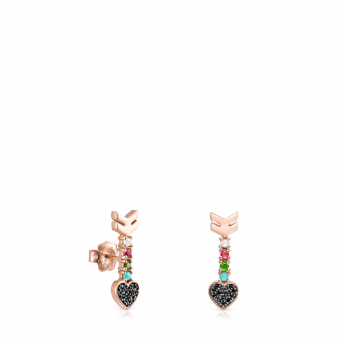 San Valentín arrow Earrings in Rose Gold Vermeil with Gemstones