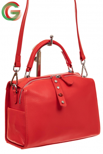 Мягкая сумка-коробочка из натуральной кожи, цвет красный