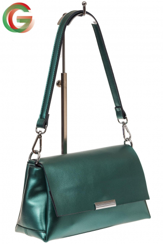 Женская сумка багет из натуральной кожи, цвет зеленый