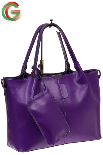 Женская сумка шоппер из натуральной кожи, цвет фиолетовый