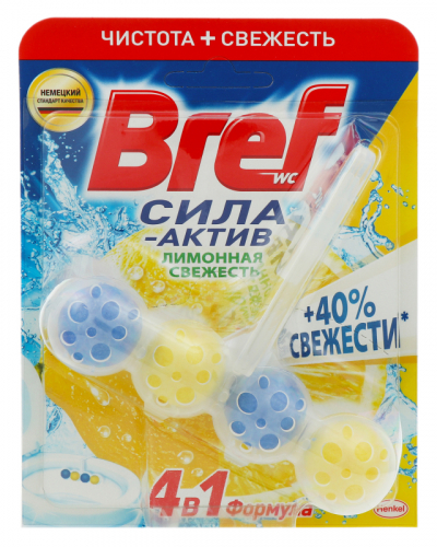 BREF WC  Сила-Актив  Чистящее Средство для Унитаза Подвесной блок (шарики)  Лимонная Свежесть  50г